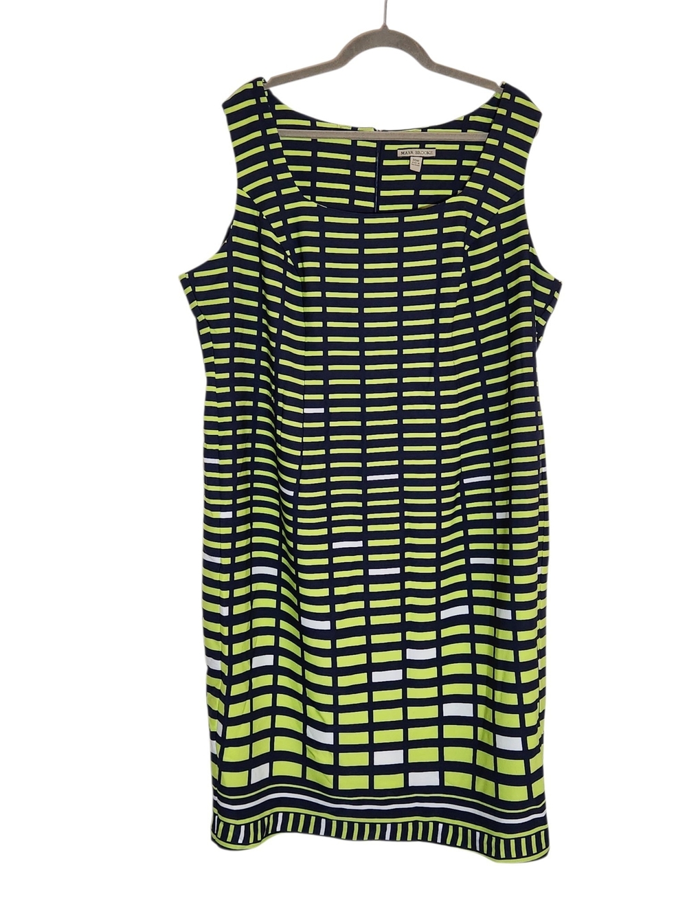 Maya Brooke Navy and Lime Green Print Sheath Dress Size 20W
